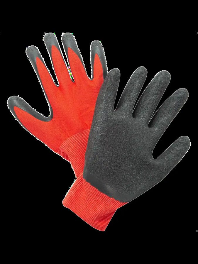 Перчатки из красного полиэстера с вспенен. черным покрытием